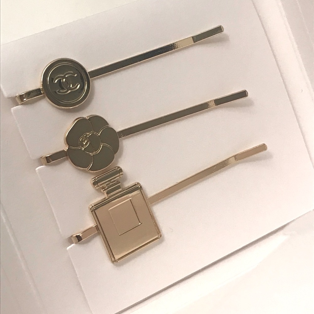 Chanel Set of 3 Gold Hair Bobby Pins. Limited Edition.